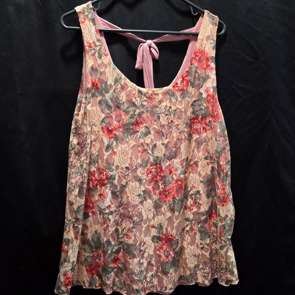 Tutta Bella Floral Lace Tie Back Maternity Tank Top XL Boho Coquette Summer Pink